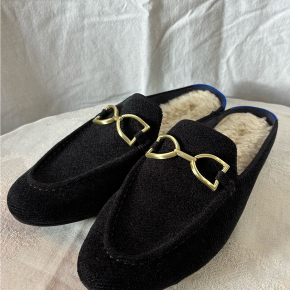 Rothy's Black ReVelvet Mules with Gold Horsebit Detail size 8 - Picture 2 of 8